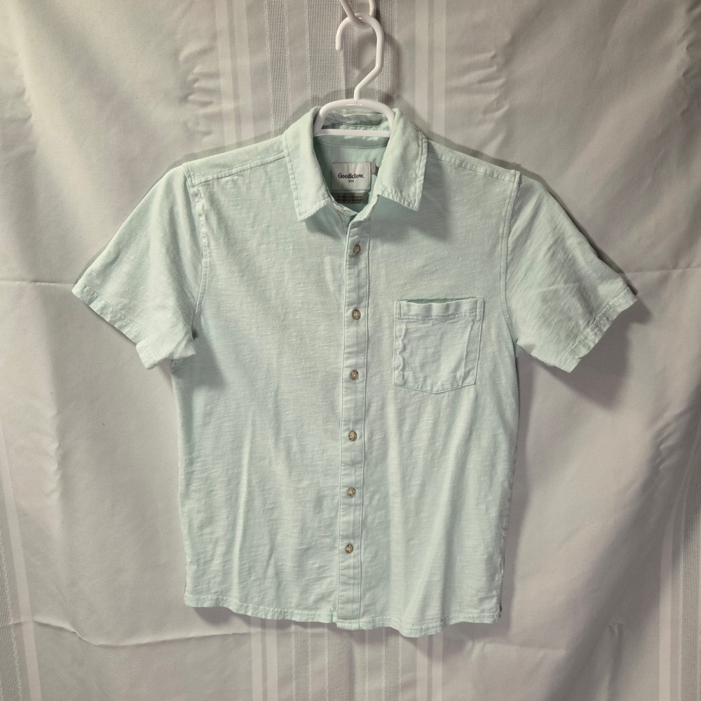 Goodfellow Button Down Shirt Mens Small Mint Green Short Sleeve Slub Knit Pocket